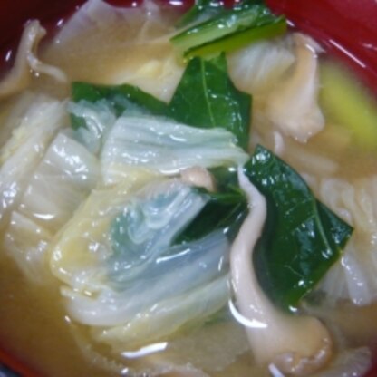 紅蓮華さん、白菜、小松菜、舞茸で作りました。ほっこり優しいお味噌汁、ご馳走様でした(#^.^#)